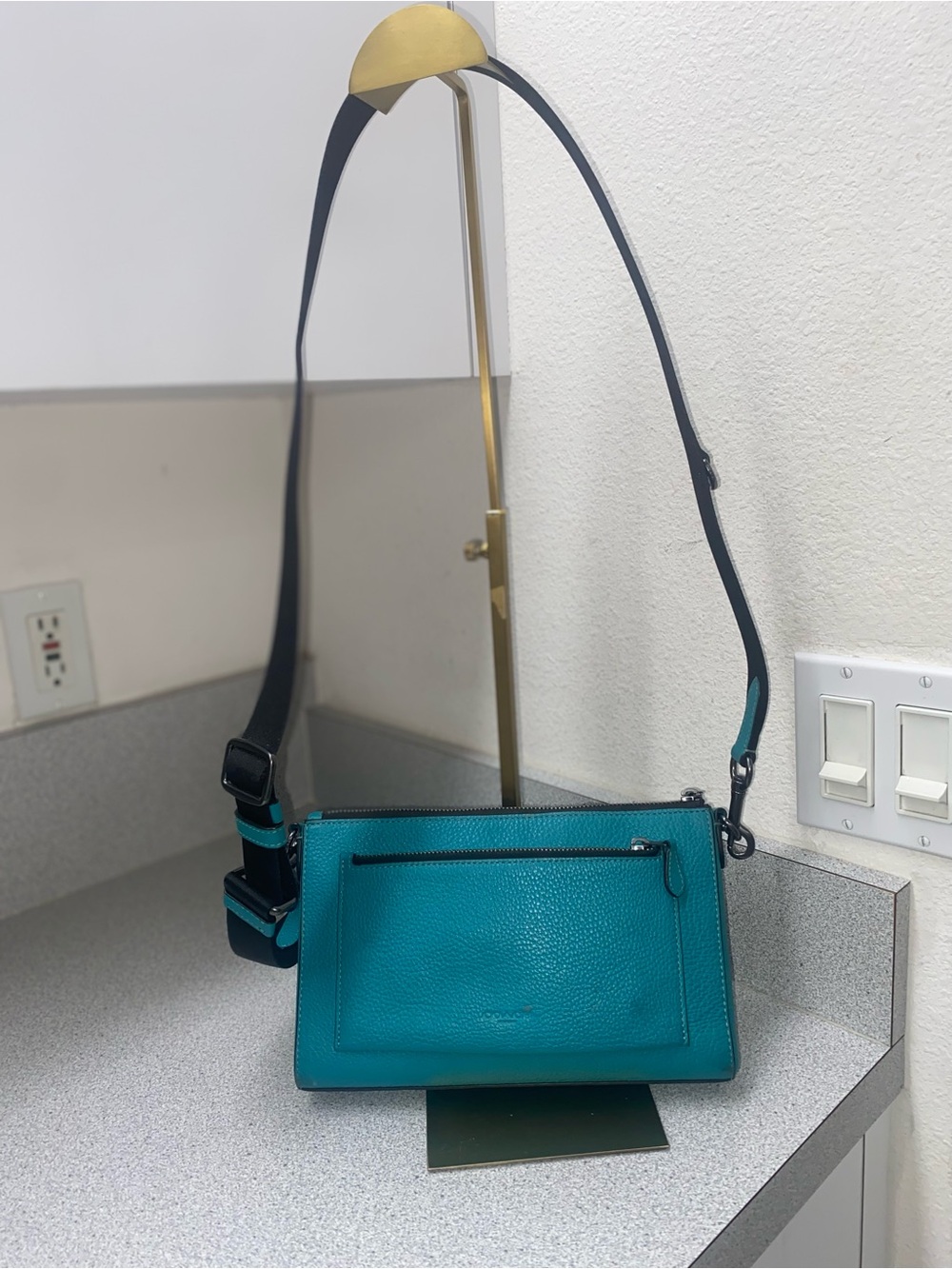 Coach Holden Crossbody Colorblock Bright Turquoise Charcoal COA